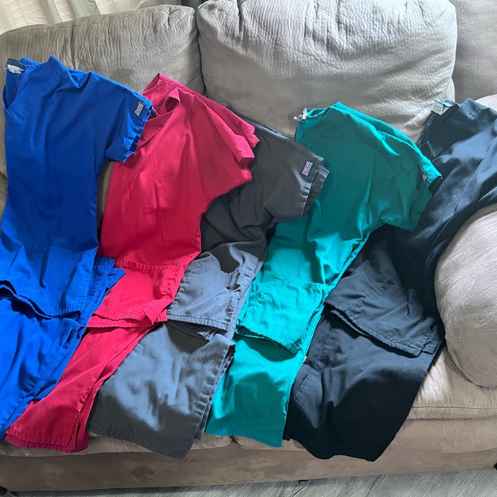 Cherokee Women's Scrub Set - Blue, Red, Gray, Green, Black; 2 pair of dickies